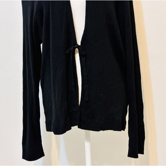 Torrid Women Size 4 Black Ribbed Tie Front Long Sleeve Cardigan Everyday Staple - Picture 3 of 12